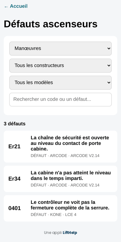 Les codes défauts, la fiche d'un défaut, puis le fil Entraide